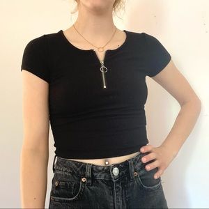 Garage Black Tee with Quarter Length Zipper XS